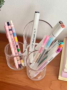 Minimalist Transparent Acrylic Makeup Brush Holder, Desktop Stationery Pen Cup, Cosmetic Lipstick Storage Box - Multicolor - View 6