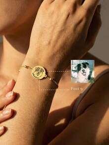 1pc Minimalist Cute Pet Photo Customized Bracelet, Couple Image Customized Memorial Bracelet, Fashion Versatile, Retro Minimalist, Highly Personalized, Unique, Golden Fashion - Multicolor - View 6