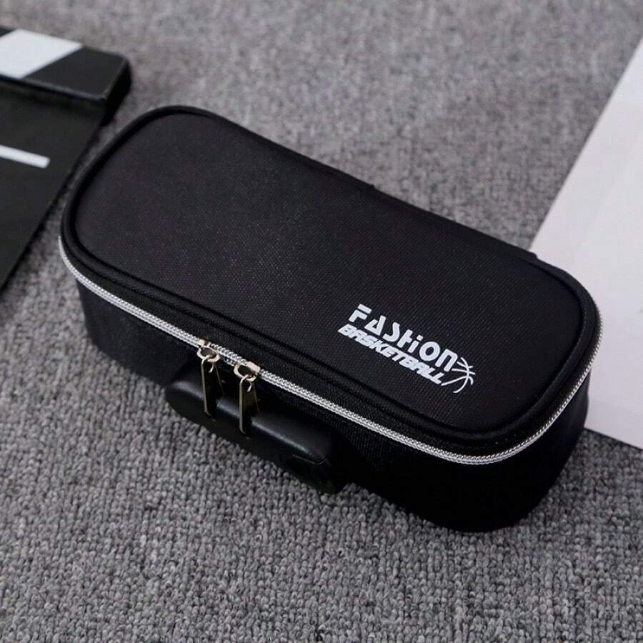 Pudełko na artykuły piśmiennicze o dużej pojemności, wielowarstwowe, z hasłem, piórnik w jednolitym kolorze dla uczniów, dziewcząt i chłopców - Czarne - Zobacz 1