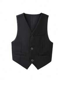5pcs/Set Boys' Vest Suit, Children's Wedding Outfit, Includes Vest, Pants, Shirt, Tie And Bow Tie, Black Suit For Boys Communion Scouts Uniform - Black - View 3