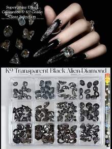 KIRAME 120pcs Gray Pointed Bottom Rhinestones, K9 Glass Diamonds In Mixed Shapes & Sizes 6-14mm, Nail Art Decoration Set With 1 Dotting Pen, Suitable For DIY Nails, Nail Salons, Nail Supplies, Christmas, New Year, Valentine's Day, Holiday Gifts Nail Gems - Grey - View 2