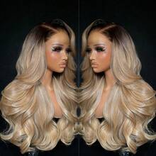 Water Wave Ombre Brown Roots Ash Blonde Lace Front Wigs Human Hair For Women 13x4 Hd Transparent Body Wave Lace Front Wigs Human Hair With Baby Haif 200 Density Wigs Music Festival Dance Party Street Wear Use - Ombre chân tóc nâu vàng tro - Xem 3