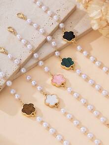 1件/套 优雅仿珍珠四叶草吊坠手链，可叠戴/百搭女孩手链套装 - 彩色 - 查看 5