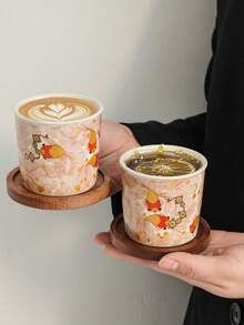 1个小众手绘锦鲤镀金咖啡杯，配木质杯垫，营造温馨氛围，适合制作下午茶拉花咖啡。 - 彩色 - 查看 3