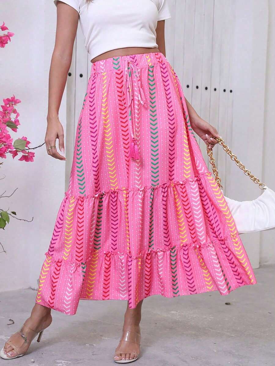 Women's Boho Skirts for Women Long Tiered Skirt - Rosa Fucsia - Ver 1