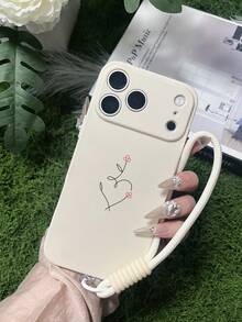 1 chiếc ốp lưng điện thoại TPU màu be đục lỗ, họa tiết trái tim mờ, kèm dây đeo bện màu be, tương thích với iPhone 15/15pro/15plus/15promax/16/16PRO/16plus/16promax - Nhiều màu - Xem 3