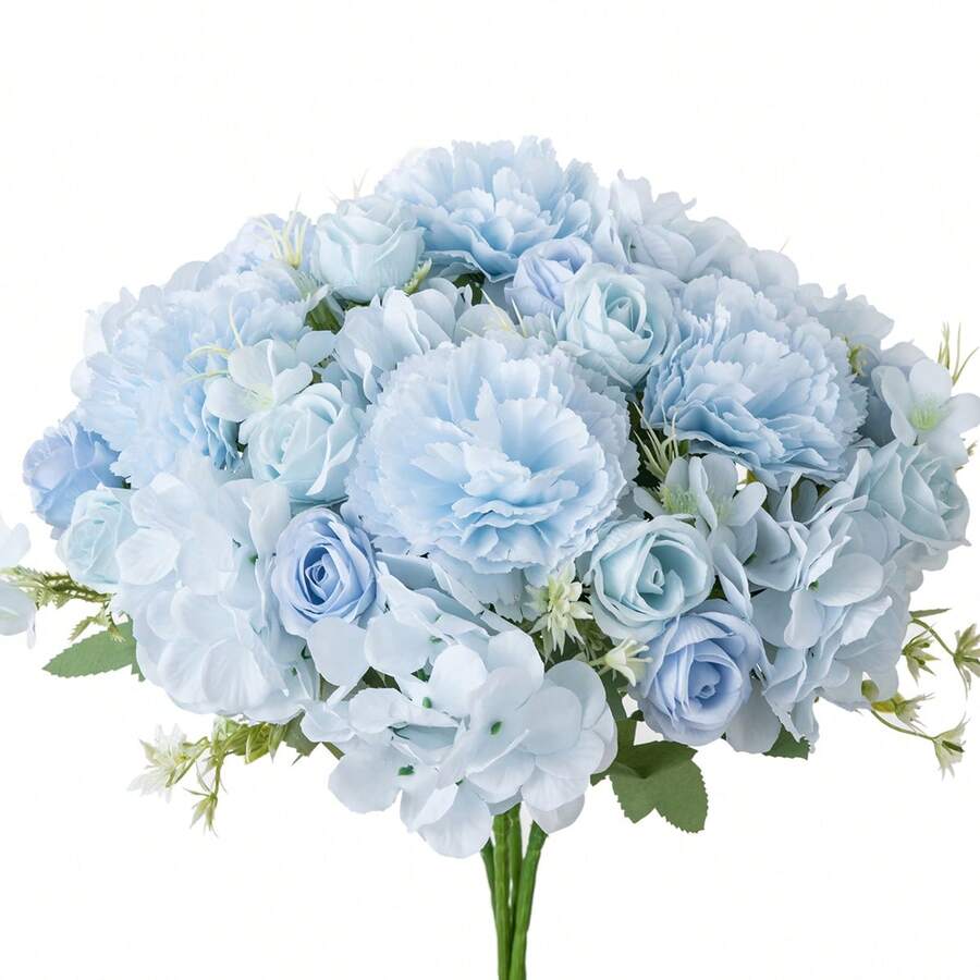 Conjunto com 80 peças de buquê artificial de rosas e hortênsias, plantas artificiais, flores artificiais, decoração de buquês, materiais para guirlandas, acessórios para caixas de doces, corsages, materiais para tiaras, decoração de festas de aniversário, decoração de casa, buquê de noiva, decoração de casamento, decoração de quartos, presente de Ano Novo, presente de Dia dos Namorados - Azul - Ver 1