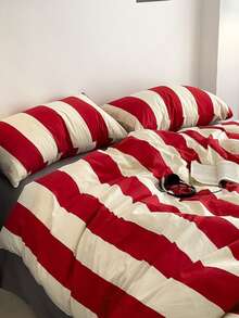 北欧风条纹床上用品三件套,含2个枕套和1个被套 - 彩色 - 查看 4