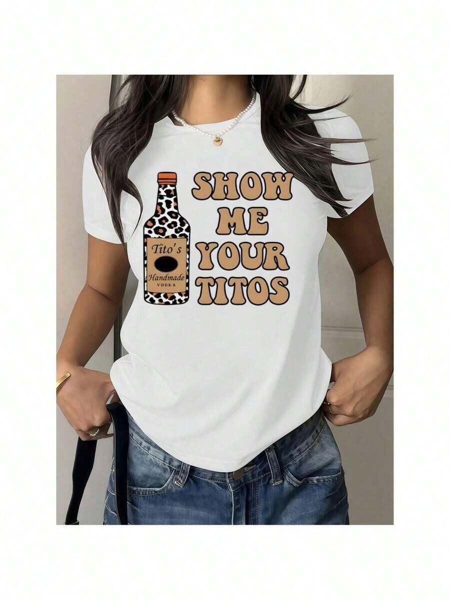 2026 Austin Inspired Tito's Vodka T-Shirt For Women – Casual And Comfortable Round Neck Short Sleeve Knit Polyester Tee, Fashionable ForDaily Wear- Loose 100% Cotton T-Shirt - 白色 - 查看 1