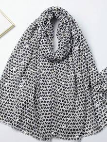 1pc Metallic Heart Printed Cotton Scarf, Suitable For Travel And Vacation, Sun Protection - Multicolor - View 7