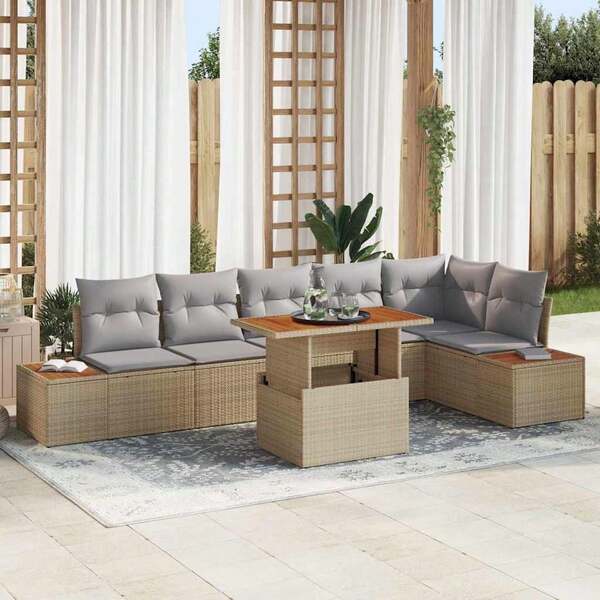 vidaXL Garten-Essgruppe Mit Kissen, 7-Teilig, Beige Und Grau
