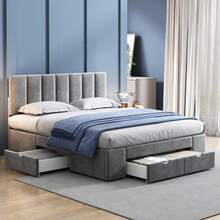 Upholstered Velvet Bed 140 X 200 Cm, Slatted Base, Headboard, 4 Drawers, Grey - Grey - View 4