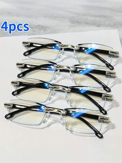 4 pezzi Occhiali da lettura, Occhiali anti-luce blu, Ultra-leggeri, Occhiali da lettura senza montatura leggeri per donne e uomini, Adatti per computer e giochi mobili, Lettura.
