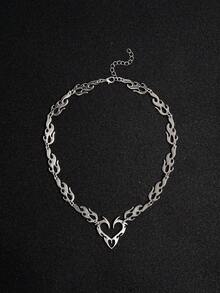 1 pieza Collar con forma de corazón, llama, estilo punk y hip hop, adecuado para hombres, regalo para ocasiones especiales - Collar de corazón de llama - Ver 3