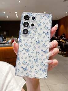 1pc Blue Butterfly Pattern Transparent TPU Soft Phone Case, Anti-Fall Anti-Scratch Anti-Fingerprint, Precise Camera Cutout, Compatible With Samsung, Apple, Nothing, Pixel, INFINIX, Redmi - Clear - View 1