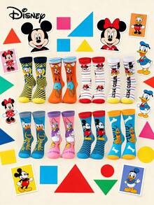 Disney 1/3/5 Pairs Spring Summer Disney Iconic Characters (Donald Duck/Goofy/Minnie/Mickey/Daisy Duck/Pluto) Bold Pop Art Moment Mixed Pattern & Striped Elastic Breathable Style Crew Socks Daily Casual/International Women's Day/St. Patrick's Day Disney Character Socks Soft Comfortable Fashion Socks For Teens & Adults - Multicolor - View 1