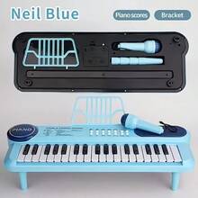 37-Key Electronic Keyboard Piano Toy With Microphone And Music Stand - Interactive Music Learning, Featuring Piano Keys And Singing Mode - Powered By USB Or Batteries (AA) - Ideal Birthday Or Christmas Gift For 1-5-Year-Old Boys And Girls - Available In Pink, Blue Or Turquoise, Mini Piano, Accompaniment Entertainment, Fun Design, Portable Control, Early Education - 淺藍色 - 查看 11