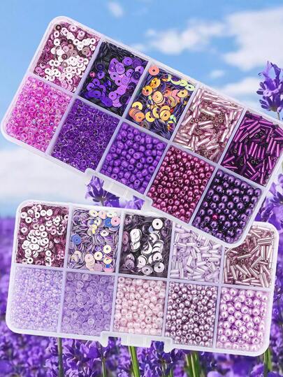 1 caja de 10 rejillas de cuentas creativas DIY para hacer joyas, material de cuentas de arroz y lentejuelas - adecuado para pulseras de la DIY y sets de accesorios de joyería.