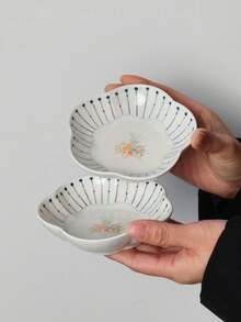 1/2/4件套花卉陶瓷餐盘，家用蘸酱碟，调味碟，欧式简约餐盘，甜点蛋糕托盘，小吃盘，蘸酱碟，茶杯碟，坚果糖果托盘，陶瓷餐具礼盒套装 - 彩色 - 查看 8