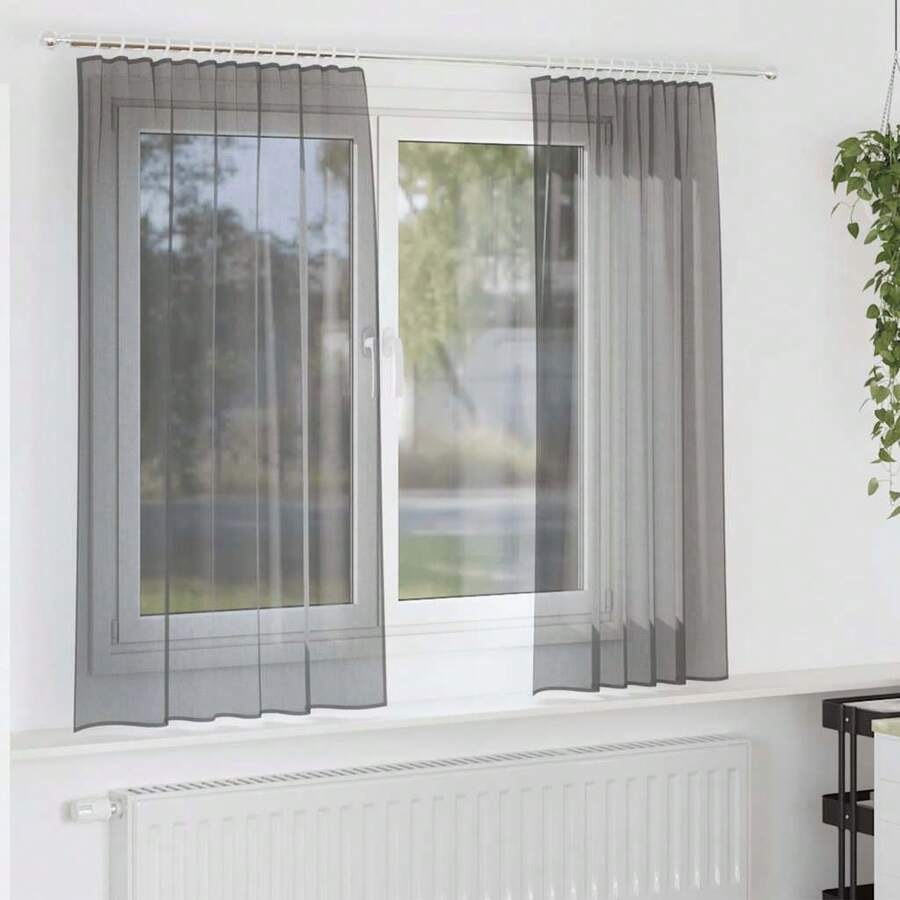 vidaXL Voile Vorhänge Mit Stangentaschen 2 Stk. Dunkelgrau - Unitalla - Ver 1