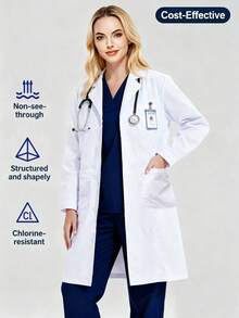 Women's Lab Coat - Adjustable Button Cuffs, Non-Sheer Crisp Fit, Machine Washable, Multi-Pocket Design, Suitable For Doctors, Interns And Hospital Laboratories - White - View 2
