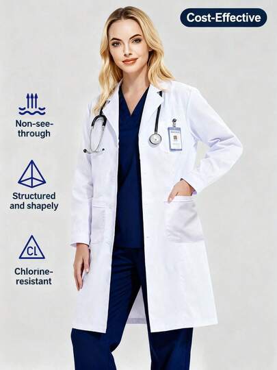 Women's Lab Coat - Adjustable Button Cuffs, Non-Sheer Crisp Fit, Machine Washable, Multi-Pocket Design, Suitable For Doctors, Interns And Hospital Laboratories