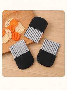 1 pieza Cuchillo de patatas ondulado de acero inoxidable, cortador de hoja ondulada, herramienta de corte de verduras de cocina - acanalado - Ver 2