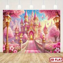 1 pieza Pancarta plana 2D de Castillo Rosa - Fondo de Castillo de Princesa con tema de cuento de hadas, perfecto para uso en estudio y decoraciones elegantes de castillo. Ideal para montajes de escena y una opción maravillosa para celebraciones de cumpleaños. - 1 PCS (1 pieza) - Ver 3