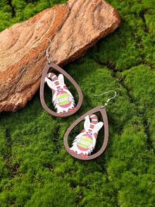 一对木质水滴形可爱复活节兔子小鸡彩蛋耳环，复活节珠宝礼物（送给她） - 彩色 - 查看 4