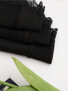4pcs Women's Black Striped Panties, Lace Trim Design, Breathable Fabric, High Elasticity, Comfortable & Sweat-Absorbent - Black - View 3