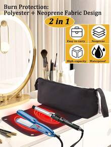 2-In-1 Heat Resistant Hair Tools Travel Bag With Heatproof Mat, Portable Heatproof Sleeve For Curling Iron, Hair Straightener, Blow Dryer, Styling Tools For Stylist & Travel Travel Carrying Organizer Bag For Crimping Hair Tools(Curling Iron, Hair Dryer), Hair Clips, Hair Straightener, Ideal For Home & Travel, Great Gift For Valentine's Day & Mother's Day Makeup Bag Makeup Bags Makeup Organizer Make Up Organizer Makeup Storage Make Up Bag Cyber Monday Holiday Gift Velvet Party New Year Birthday Gifts For Girlfriend, Mother, Wife, And Friends Valentine's Day Gifts New Year Gifts Valentines Gifts - 黑色 - 查看 2