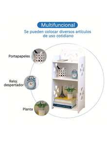 1 pieza mesa de noche de 3 capas, blanca, estante de baño para mesita de noche, adecuada para espacios pequeños, sala de estar, oficina, dormitorio - Blanco - Ver 6