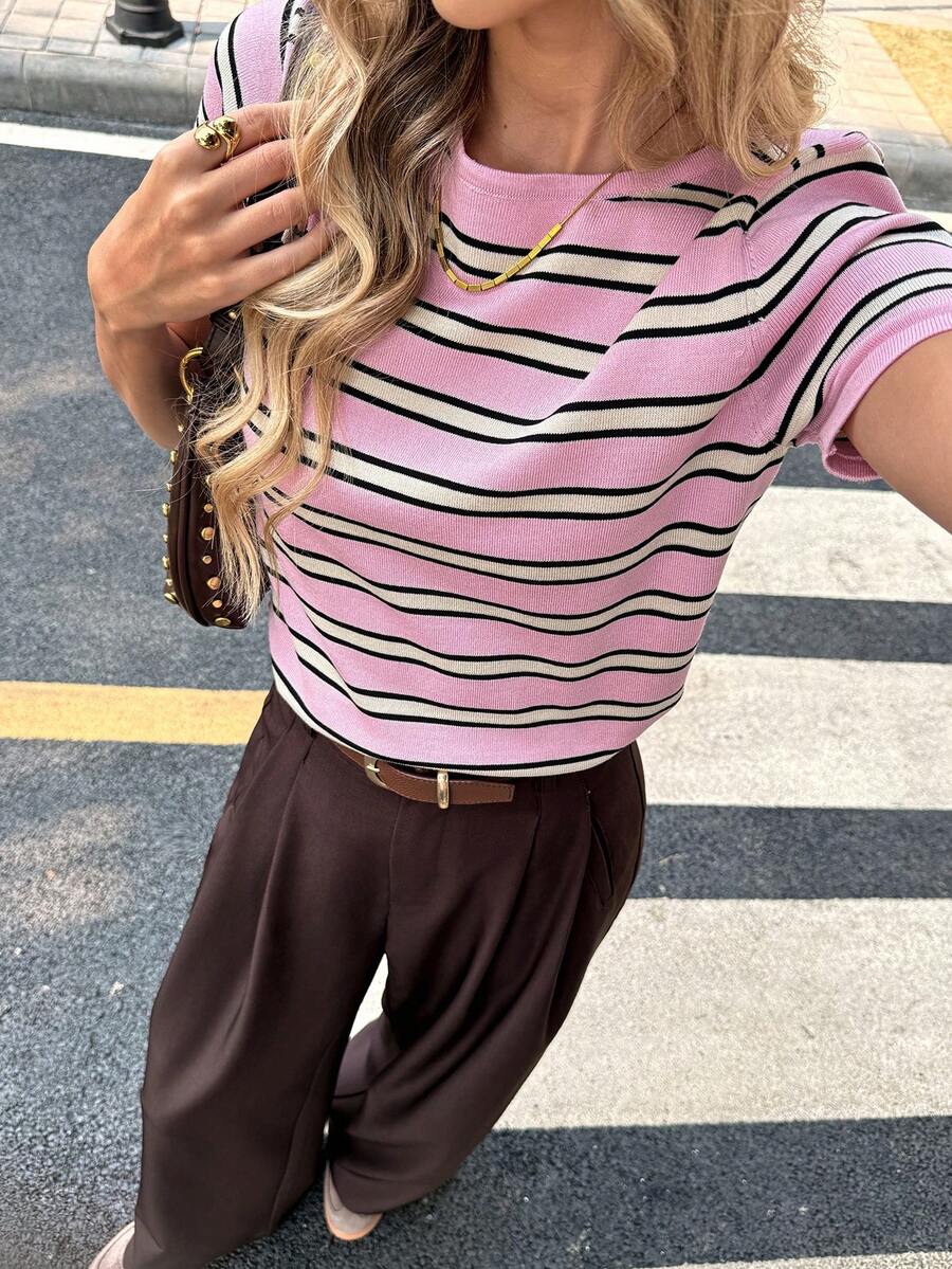 Women's New Striped Casual Short Sleeve Top - Multicolor - View 1
