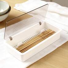 Portautensili da parete minimalista bianco con coperchio - Organizer da cucina in plastica salvaspazio, base bianca e superiore, sistema di drenaggio per bacchette, cucchiai, forchette - Conservazione igienica su piano di lavoro/frigorifero, design moderno ispirato all'Asia - Bianco - Visualizzare 7