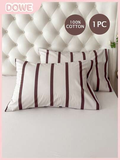 1pc 100% Cotton Pillowcase, Washed Cotton Pillowcase, Natural Texture, Soft And Comfortable Feel, Envelope Style Pillowcase, Suitable For Men And Women Dormitory, Bedroom Bedding, School Dormitory Decor, Minimalist Style