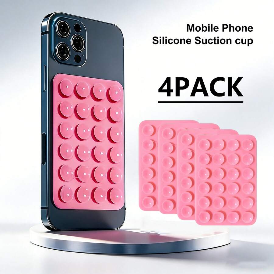 Silicone Suction Cup Phone Holder Set Bid Won Double-Sided Silicone Suction Cup Phone Holder Designed For Selfie And Video Recording Strong Grip Compatible With IPhone And Android Durable Adhesive Silicone Stand Suitable For Shower Use Ideal Video Recording And Photography Tool Valentine's Day Gift - 4 Pieces ~ Pink - View 1