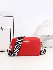 1pc Girls' Minimalist Crossbody Bag & Coin Purse, Zebra Print Adjustable Wide Strap, Fashion Flat Fabric, Ideal Gift - Multicolor - View 4