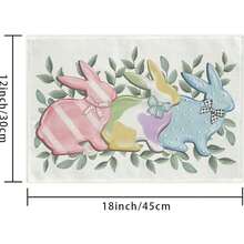 1pc/4pcs Easter Bunny & Leaf Linen Placemats, 12"X18" Seasonal Kitchen Table Decor Mats, Party Decorations, Home Decor - Multicolor - View 5