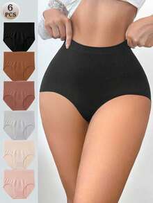 6pcs Comfortable Women's Seamless High Waist Briefs, Apricot Color - Nhiều màu - Xem 9