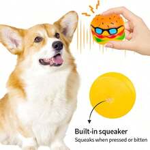 宠物逼真汉堡造型吱吱叫玩具，内置发声装置，柔软有弹性，挤压即可发出声音，耐啃咬，防止磨牙，互动抛掷玩具，猫狗逗弄玩具 - 彩色 - 查看 4