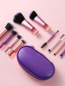 Kit Of 10 Mini Makeup Brushes With Case – Portable For Travel/ Short Handles, Multicolor/ Daily And Professional Use - Random - View 4
