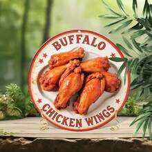 [2D Flat] Vintage Buffalo Chicken Wings Round Metal Sign - 20.32x20.32 Cm Aluminum Wall Decor, Scratch & UV Resistant, Anti-Graffiti Finish, Perfect For Home, Kitchen, Garden, Bar, And Music Halls, Vintage Wall Decor |   Retro Style Decor |   Durable Aluminum Sign, Chicken Decor - 混合色 - 查看 5