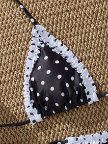 Đồ bơi bikini nữ, họa tiết chấm bi kẻ caro cổ điển, trang phục thời trang OOTD/Trang phục đi chơi/Phong cách Y2K/Kỳ nghỉ/Đồ đi biển mùa hè màu đen - màu đen - Xem 7