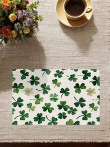 4pcs Green Clover Pattern, Spring St. Patrick's Day Theme, Farmhouse Style Heat-Resistant Placemats, Suitable For Patio Round Tables, Parties, Kitchen, Dining Tables, Afternoon Tea Gatherings - Green - View 5