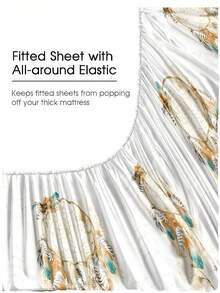 四件套金色羽毛图案床上用品，包含1个床笠、1个床单、2个枕套（不含枕芯）。适用于Twin XL、Queen、Full、Double床。床单厚度达11.8英寸，柔软透气，抗皱，酒店级奢华体验，是送给父母和朋友的绝佳礼物。 - 金色 - 查看 5