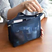 Bolsa de maquillaje de almacenamiento de malla, gran capacidad, bolsa de lavado simple y portátil, bolsa de almacenamiento para viajes de negocios, ba de almacenamiento multiusos TFD4 - Rojo - Ver 7