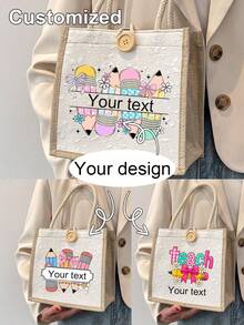 Custom Teacher Tote Bag Beach Bag,Teacher Tote Bags,Personalised Tote Bag, Personalized Gifts,Canvas Tote Bag, Custom Text Tote, Wholesale Tote Bag, Personalized Gifts,Custom Canvas Tote,Tote Bag With Zipper, Teacher's Day Gift,The Teacher Thanked Them For The Gift. - Multicolor - View 1