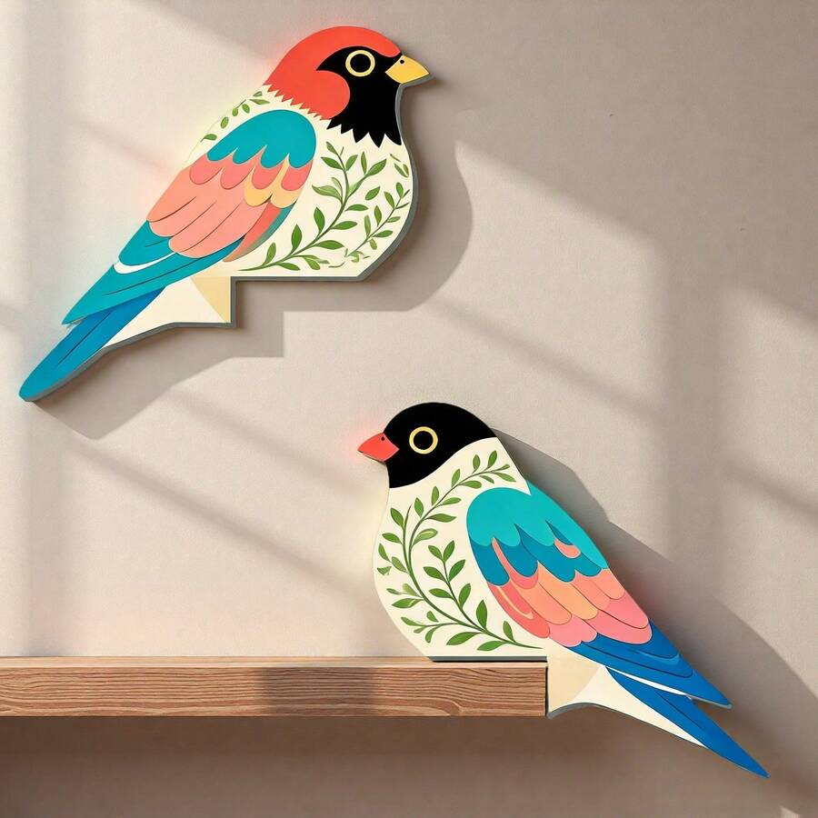 Bộ 2 miếng dán trang trí khung cửa hình chim 2D phẳng, decal dán tường hình chim vân gỗ sáng tạo, hình chim nghệ thuật bên trái và bên phải, thích hợp cho góc cửa và cửa sổ, trang trí nhà theo phong cách tối giản hiện đại, họa tiết hoa mùa xuân. - Nhiều màu - Xem 1