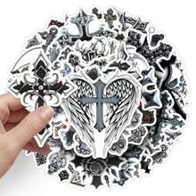 50pcs Gothic Cross Sticker Series, Unique & Cool Design, Suitable For Scrapbooking, Notebooks, Laptops, Water Bottles, Cars, Faith-Based Designs With Positive Messages, Great Gift - 50pcs/pack - View 3