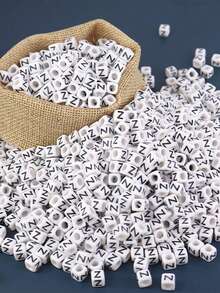 100/800颗 6x6mm 高品质无孔白色方形字母珠，黑色 A-Z 共 26 个字母，适用于珠宝制作、缝纫、DIY 珠宝制作套装 - 彩色 - 查看 6